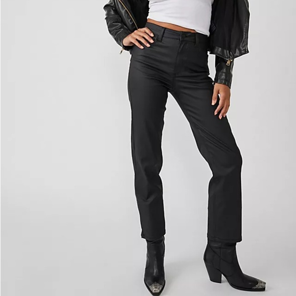 We the Free People Pacifica High Rise Slim Straight Leg Jeans Black Coated